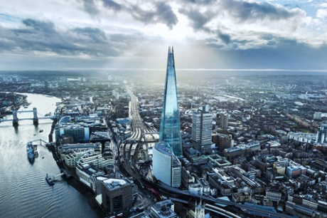 Aerial view of the Shard, London.