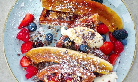 In the frame: a plate at Duck and Waffle.