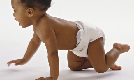 Baby in nappy, crawling