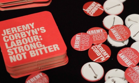 Memorabilia supporting British Labour Party leadership contender Jeremy Corbyn.