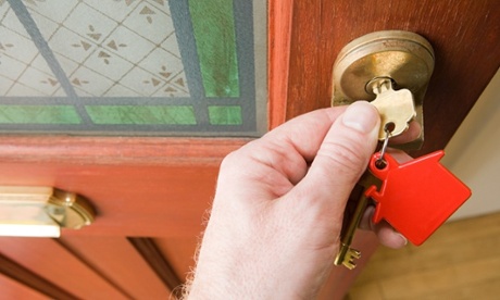 Keys, with house keyring, in door