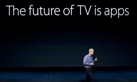 Apple CEO Tim Cook discusses the Apple TV product at the Apple event in the Bill Graham Civic Auditorium in San Francisco, Wednesday, Sept. 9, 2015.
