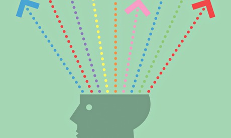 Illustration of head with colourful arrows pointing out of top