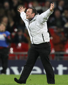 Stuart Tinner celebrates after his winning kick at Wembley