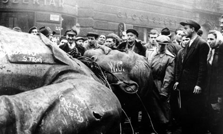 Toppled statue of Joseph Stalin