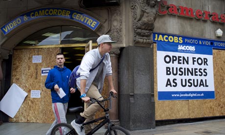 Boarded up shop in Leicester during the riots