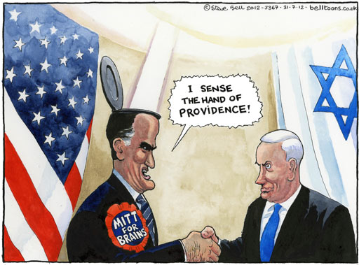 Steve Bell on Mitt Romney's visit to Israel