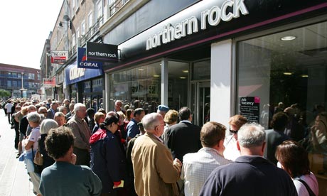 Customers of Northern Rock queue outside the Kingston branch of the company in London on September 15, 2007. Photograph: Cate Gillon/Getty Images