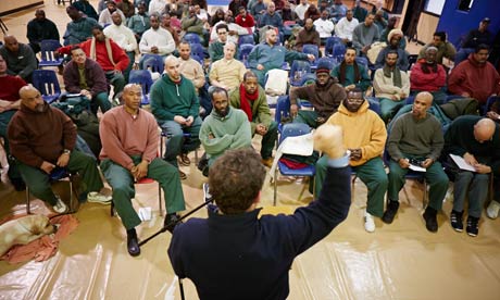 Director Eugene Jarecki talks to Otisville prisoners