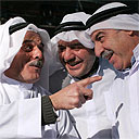 Fayiz Kazak (Duke of Gloucester, Richard III), Jassim Alnabhan (Duke of Clarence, Lord Stanley), Nicholas Daniel (Lord Hastings, Lord Mayor) in RSC Richard III - An Arab Tragedy