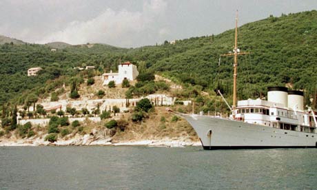 John Paul Getty's yacht moored by Lord Rothschild's home in Corfu