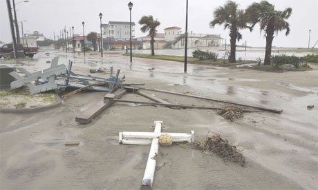 Debris on the beachfront in North Carolina, hit by Hurricane Irene