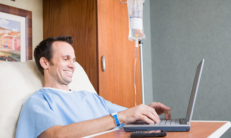 Hospital patient with laptop