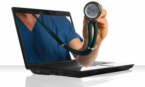 Doctor inside a laptop computer