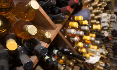 Wine bottles in rack