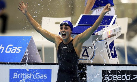 Francesca Halsall wins the women's 50m freestyle at the 2012 British Gas Swimming Championships in L