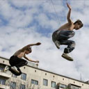 Kids practising parkour in Russia