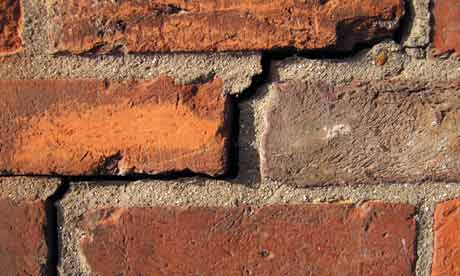 Crack in a brick wall of a house