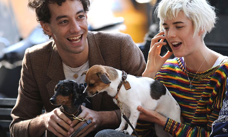 Agyness Deyn and Albert Hammond Jr with puppies Photograph Getty Images