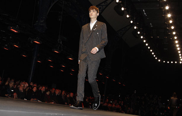 Gallery Weekend menswear shows: A model wearing a pinstripe suite by Dior Homme