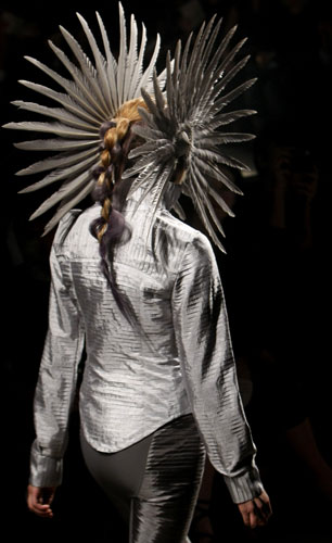 Gareth Pugh: A model wears Gareth Pugh