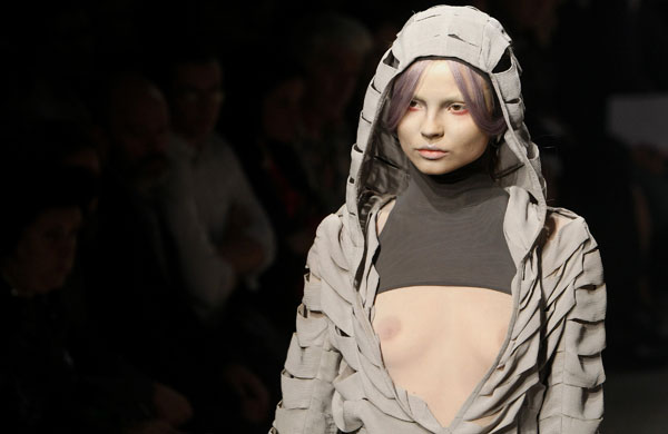 Gareth Pugh: A model wears Gareth Pugh