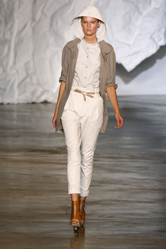 Weekend shows: A model presents a creation by Cacharel 