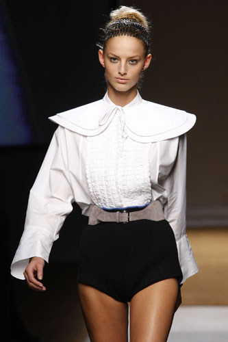 Yves Saint Laurent: A model presents a creation by Yves Saint Laurent