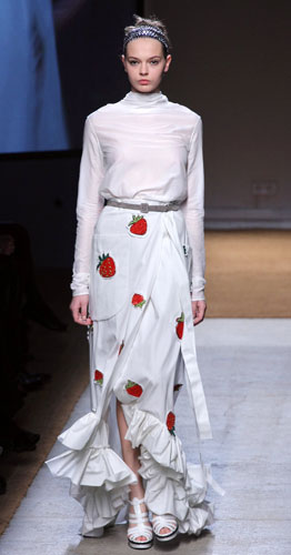 Yves Saint Laurent: A model wears Yves Saint Laurent