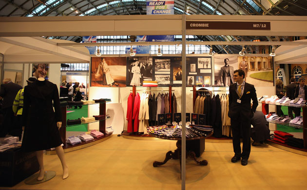 Tory conference fashion: People look at exhibition stands in the exhibition hall