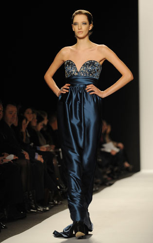 NY fashion week: Tuesday: A model wears Badlgey Mischka