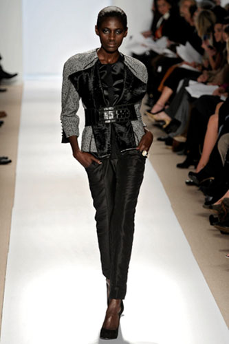 NY fashion week: Tuesday: A model wears Dennis Basso