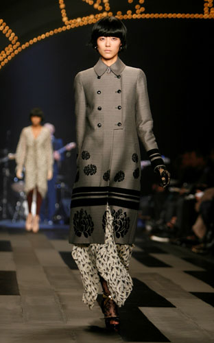 NY fashion week:Wednesday: A model wears 3.1 Phillip Lim