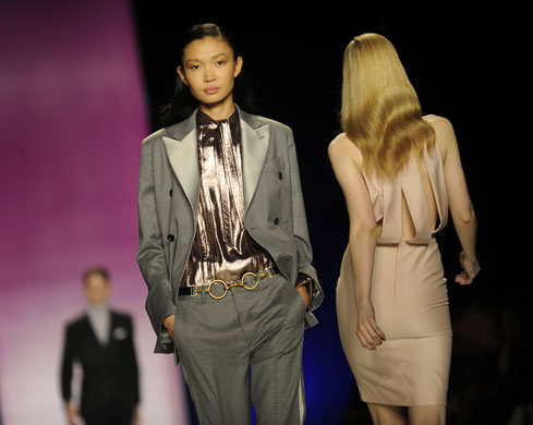 NY fashion week: Thursday: A model wears Tommy Hilfiger 