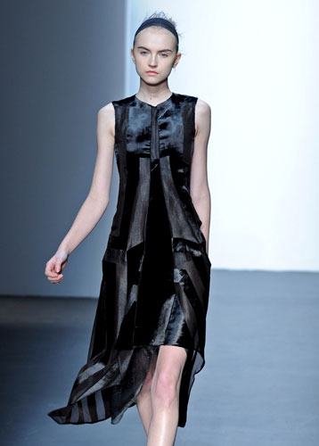 NY fashion week: Thursday: A model wears Calvin Klein 