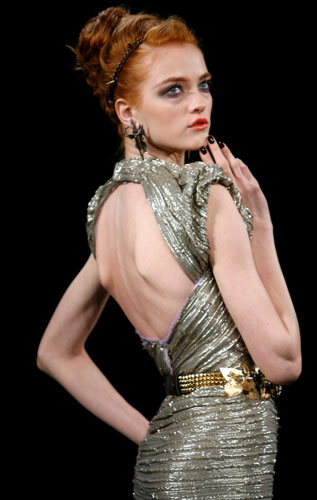 NY fashion week: Thursday: A model wears Zac Posen