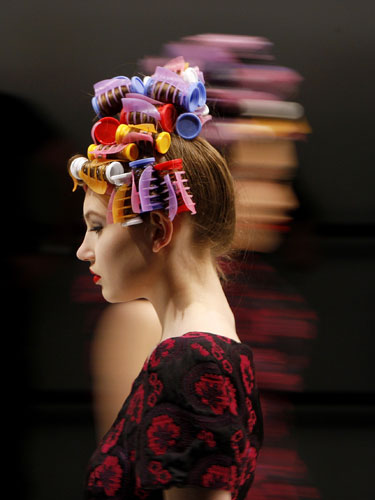 LFW: weekend roundup: A model rehearses for the Paul Costelloe show 