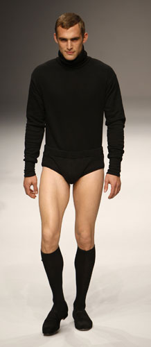 LFW: menswear: A menswear model presents a creation from the MAN collection