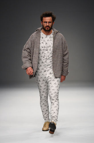 LFW: menswear: A model wears MAN