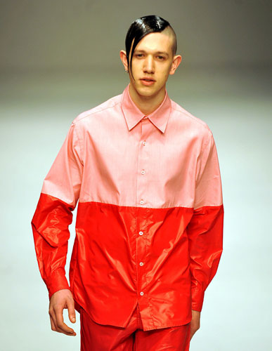 LFW: menswear: A model wears Christopher Shannon