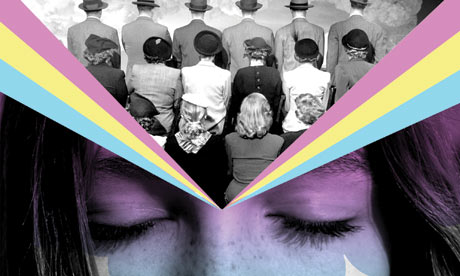 Girl with a lot of people inside her head