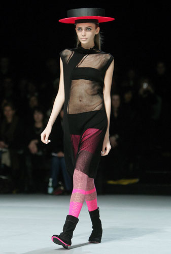 Paris FW Weekend: A model wears Issey Miyake