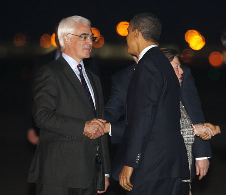 Michelle Obama: Alistair Darling greets Barack Obama