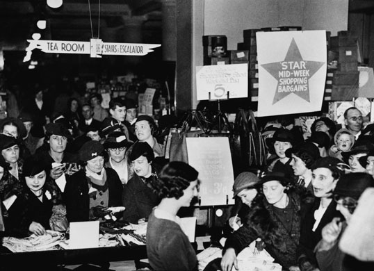 100 years of Selfridge's: Shoppers crowd round a counter at Selfridges in 1939