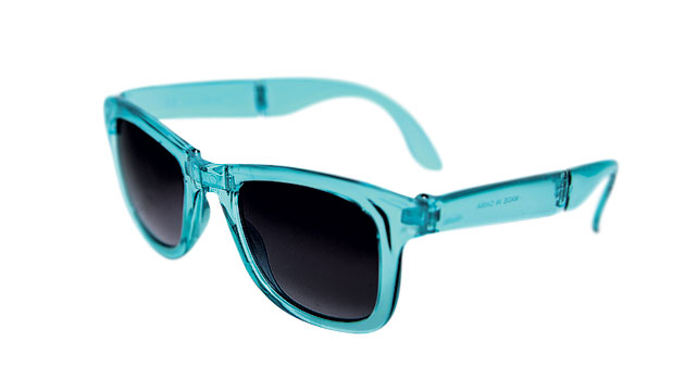 Sunglasses: Turquoise plastic fold-ups, from H&M