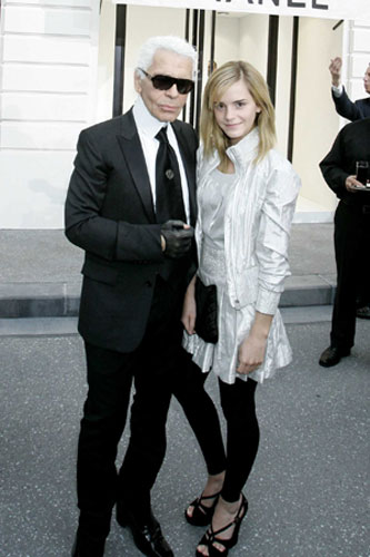 Emma Watson: Emma Watson poses with Karl Lagerfeld