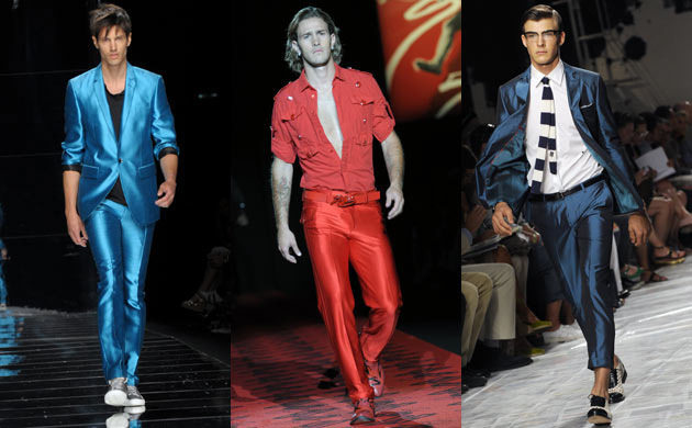 Menswear trends: Shiny fabrics from John Richmond, Dirk Bikkemberg and Moschino