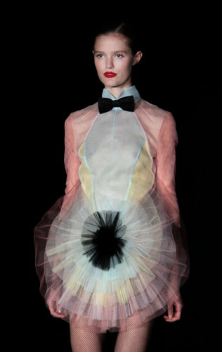 Haute couture: A model wears Alexandre Morgado and Matthieu Bureau