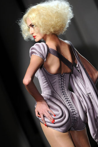Haute couture in Paris: A model wears Jean Paul Gaultier