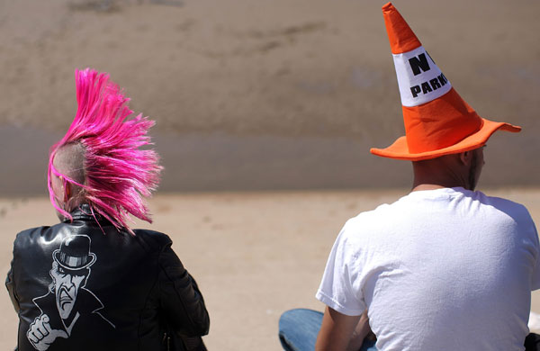 Punk fashion at Rebellion: Traffic cone